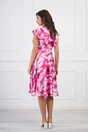 Rochie de zi din satin fucsia cu imprimeu tie-dye si vonale pe bust