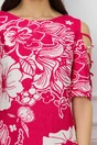 Rochie de zi fucsia cu imprimeuri albe si decupaje pe maneci