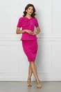 Rochie fucsia cu peplum in talie si floale pe bust