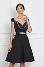 Rochie Gabriela neagra din neopren cu aplicatie tip lant si curea in talie