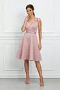 Rochie Gabriela roz din neopren cu aplicatie tip lant si curea in talie