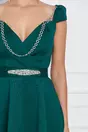 Rochie Gabriela verde din neopren cu aplicatie tip lant si curea in talie