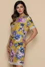 Rochie galbena cu imprimeu floral roz