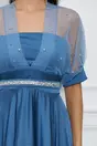 Rochie Georgiana bleu cu bust din organza si curea in talie
