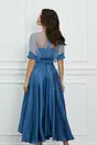 Rochie Georgiana bleu cu bust din organza si curea in talie