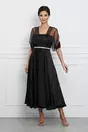 Rochie Georgiana neagra cu bust din organza si curea in talie