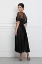 Rochie Georgiana neagra cu bust din organza si curea in talie