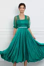 Rochie Georgiana verde cu bust din organza si curea in talie