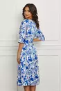 Rochie Ginette alba cu imprimeu floral albastru