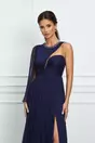 Rochie Ginette bleumarin lunga din matase naturala cu decupaj la bust
