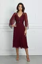 Rochie Ginette bordo din matase cu paiete pe bust