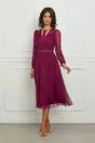 Rochie Ginette magenta din matase cu decupaje la bust