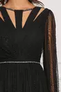 Rochie Ginette neagra din matase cu decupaje la bust