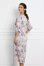 Rochie Ginette roz cu imprimeuri bleu