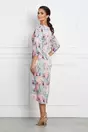 Rochie Ginette roz cu imprimeuri bleu