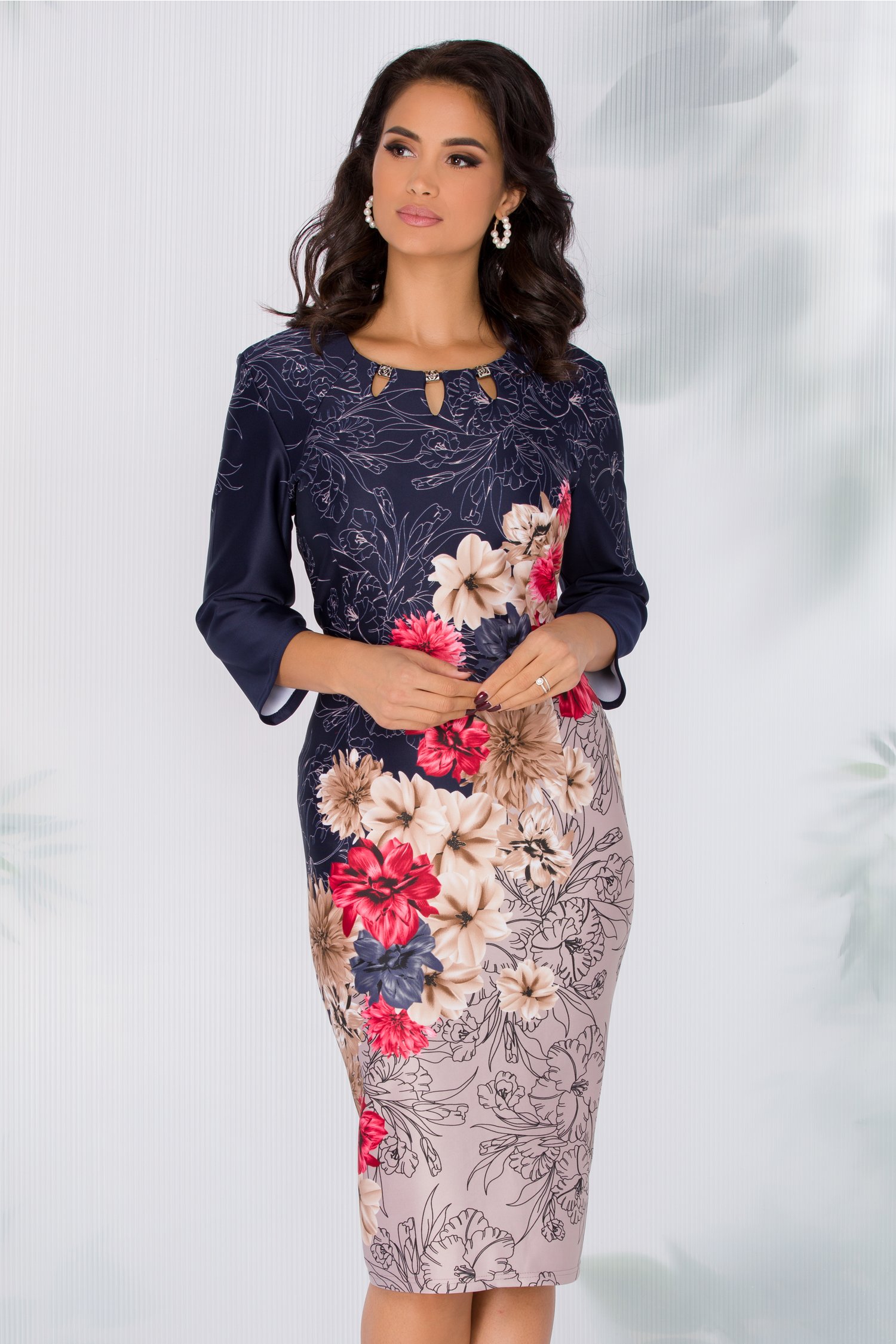 Rochie Gretchen bleumarin cu imprimeu floral