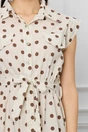 Rochie Hanna ivory cu buline maro si cordon in talie