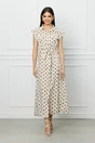 Rochie Hanna ivory cu buline maro si cordon in talie