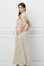 Rochie Hanna ivory cu buline maro si cordon in talie