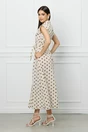 Rochie Hanna ivory cu buline maro si cordon in talie