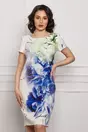 Rochie Iarina alba cu imprimeuri albastre si verzi