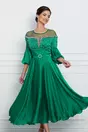 Rochie Iarina verde cu strasuri la bust si curea in talie