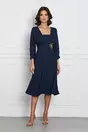 Rochie Ilaria bleumarin cu floare in talie