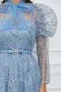 Rochie Ina bleu cu glitter si funda din organza