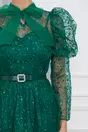 Rochie Ina verde cu glitter si funda din organza