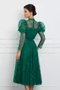 Rochie Ina verde cu glitter si funda din organza