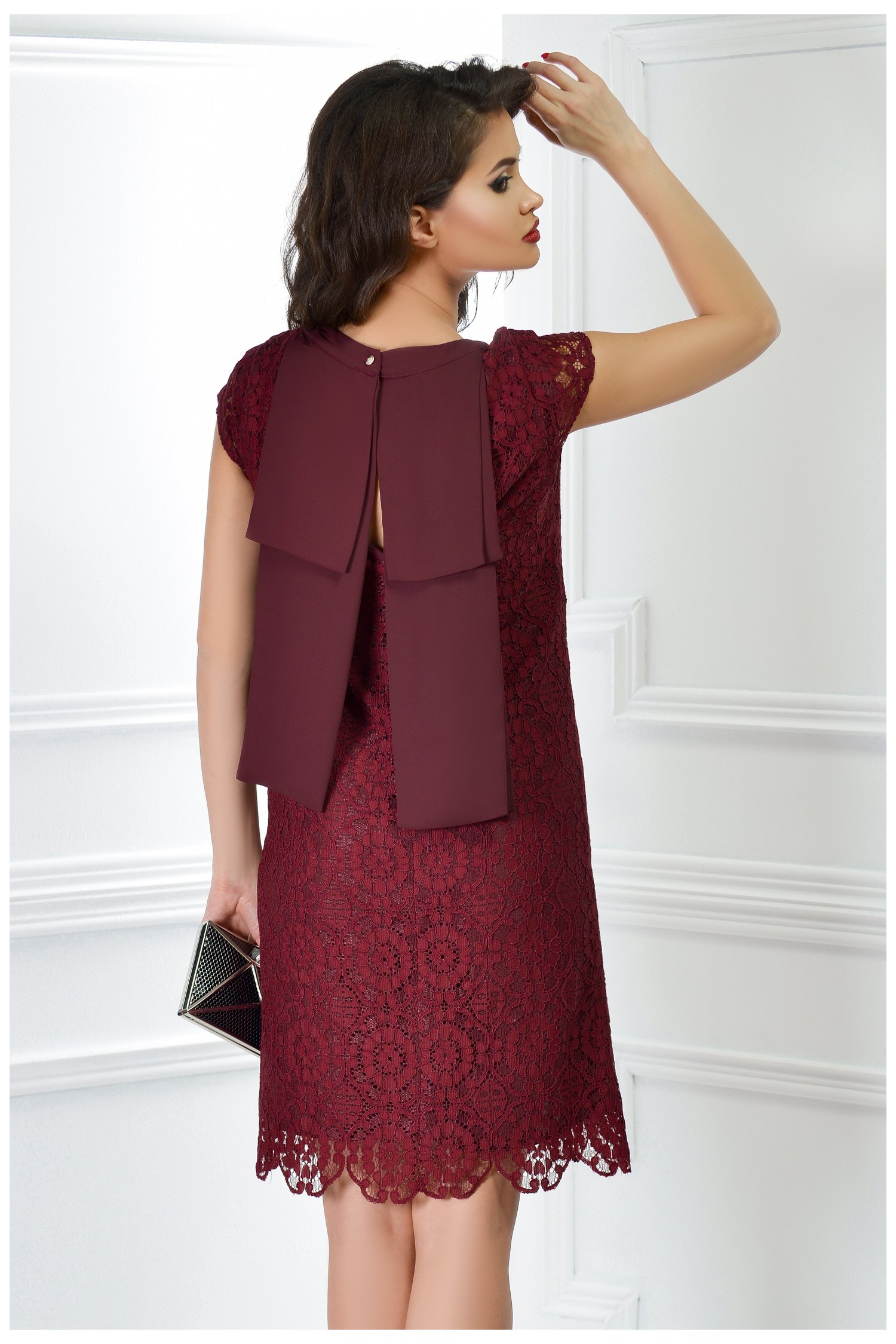 Rochie Inna bordo de ocazie din dantela croi drept