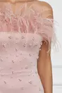 Rochie Inna roz cu perle si pene