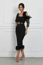 Rochie Irene neagra din dantela cu pene
