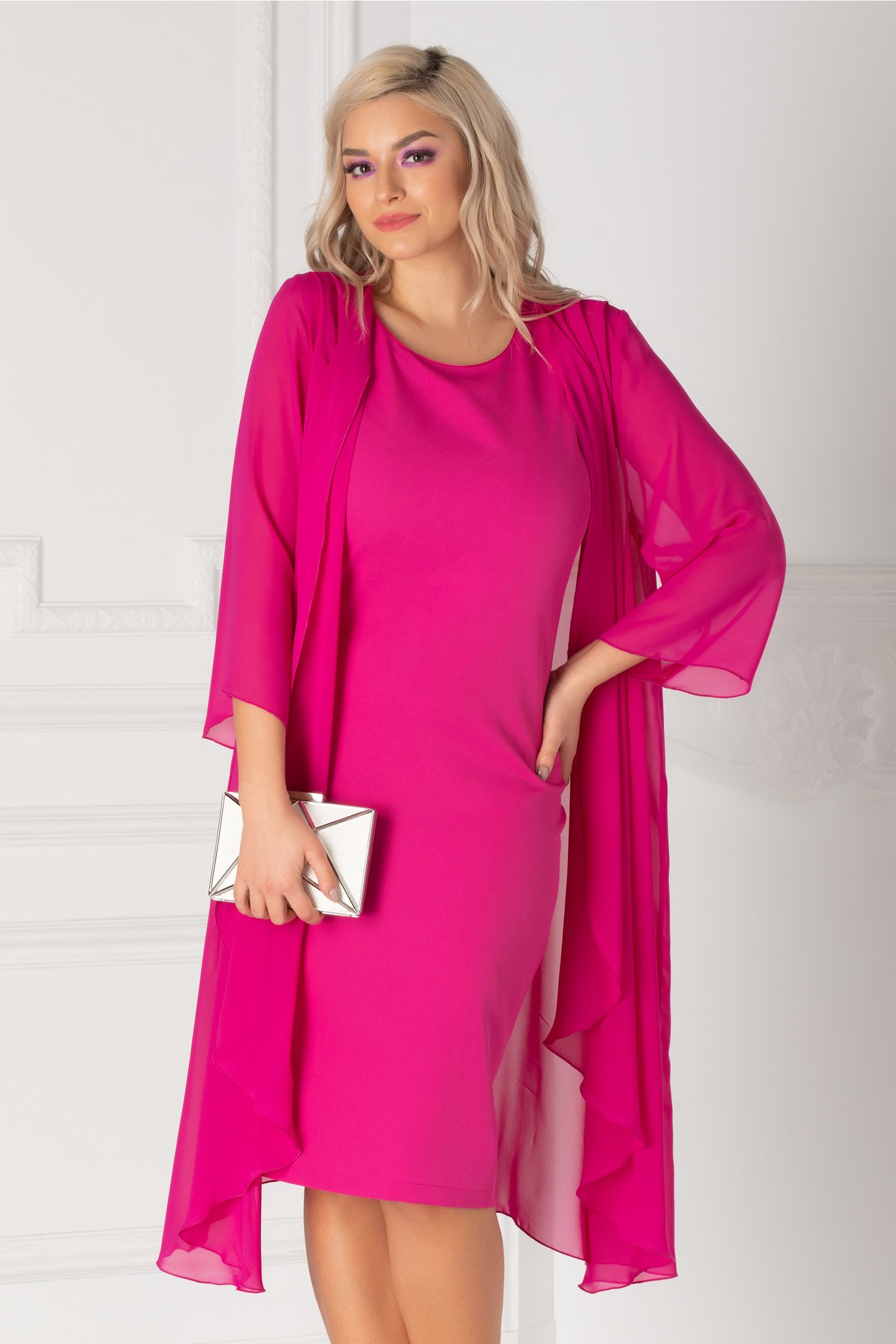 Rochie Isidor fucsia cu capa detasabila