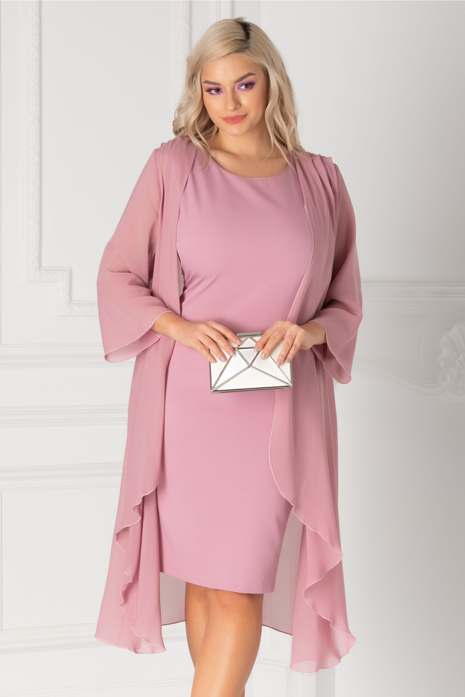 Rochie Isidor roz prafuit cu capa detasabila