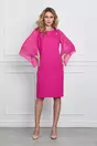 Rochie Iulia fucsia cu maneci trei sferturi din voal