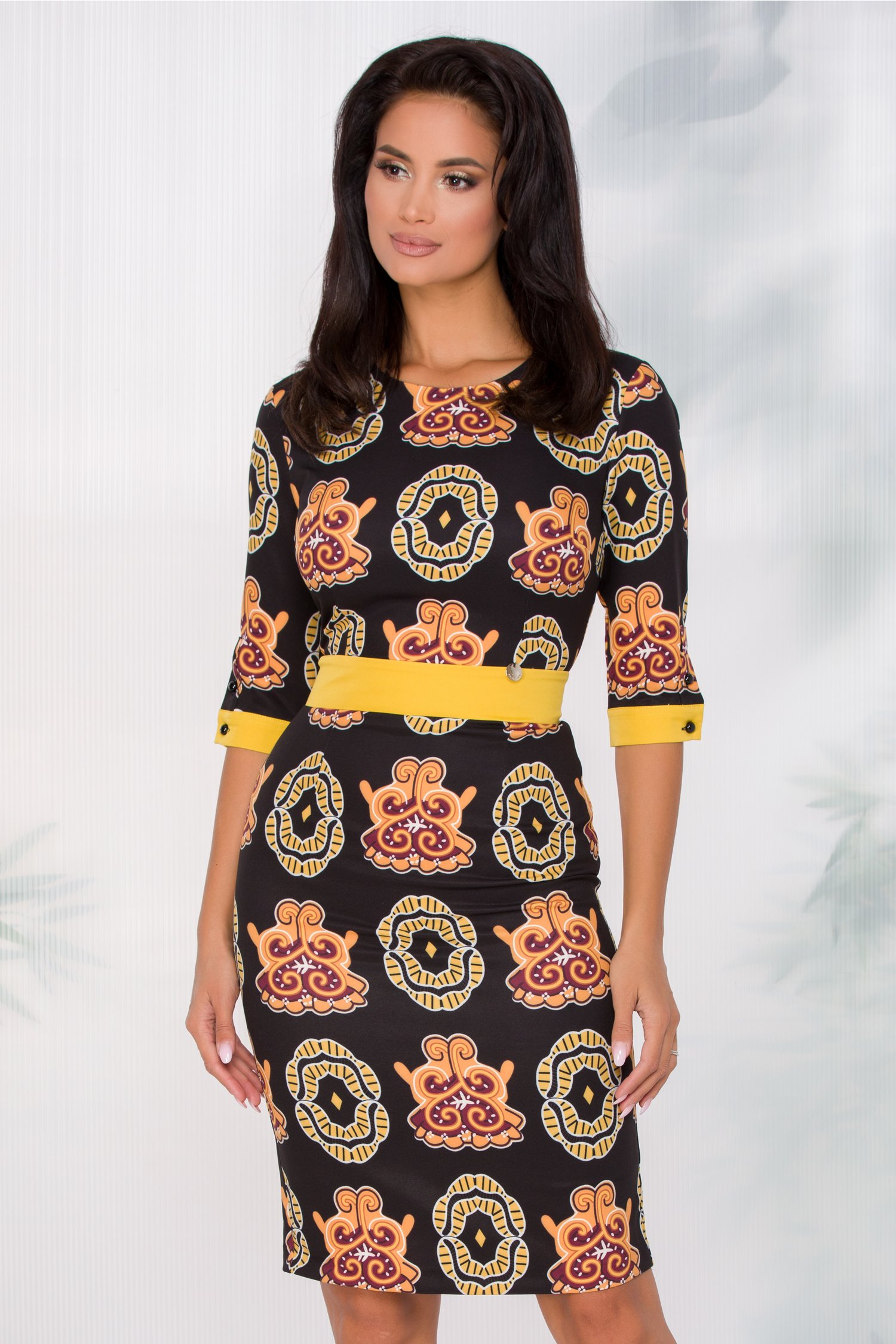 Rochie jamilla neagra cu imprimeuri diverse