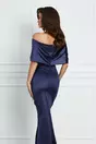 Rochie Jasmine lunga bleumarin cu fronseu si umeri goi