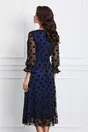 Rochie Josie albastra cu tull negru si buline catifelate