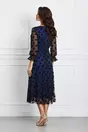 Rochie Josie albastra cu tull negru si buline catifelate
