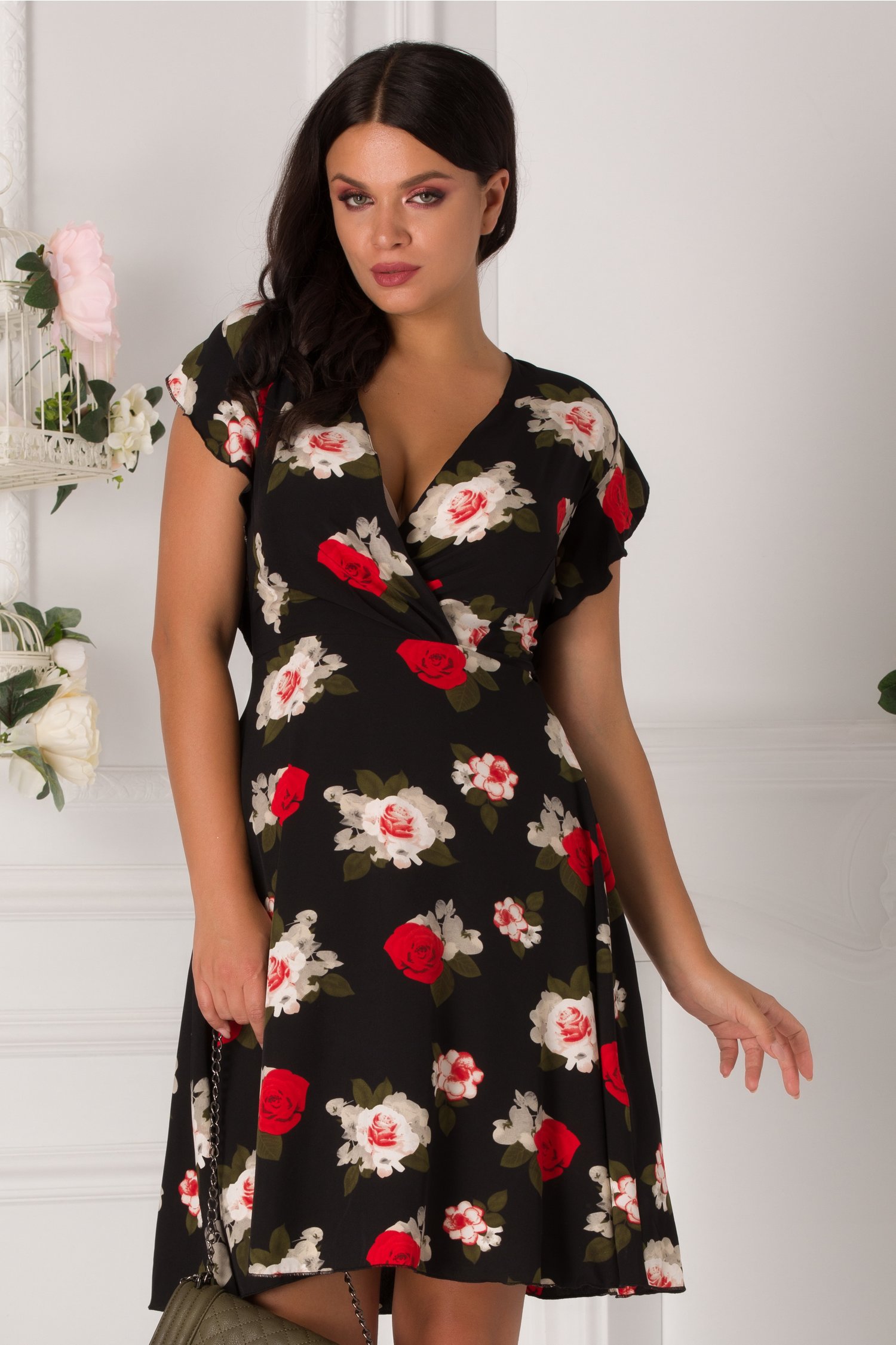 Rochie juliette neagra cu imprimeu floral