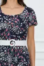 Rochie Karina bleumarin cu flori rosii si curea in talie