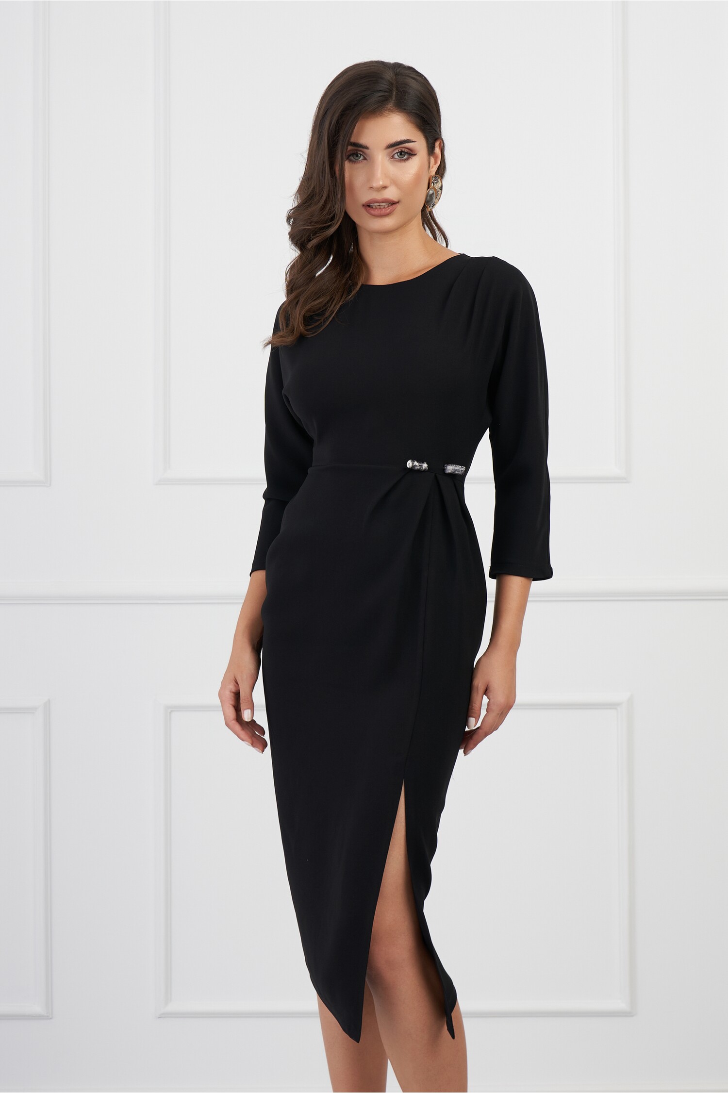 Rochie Kathy neagra conica office cu accesoriu in talie