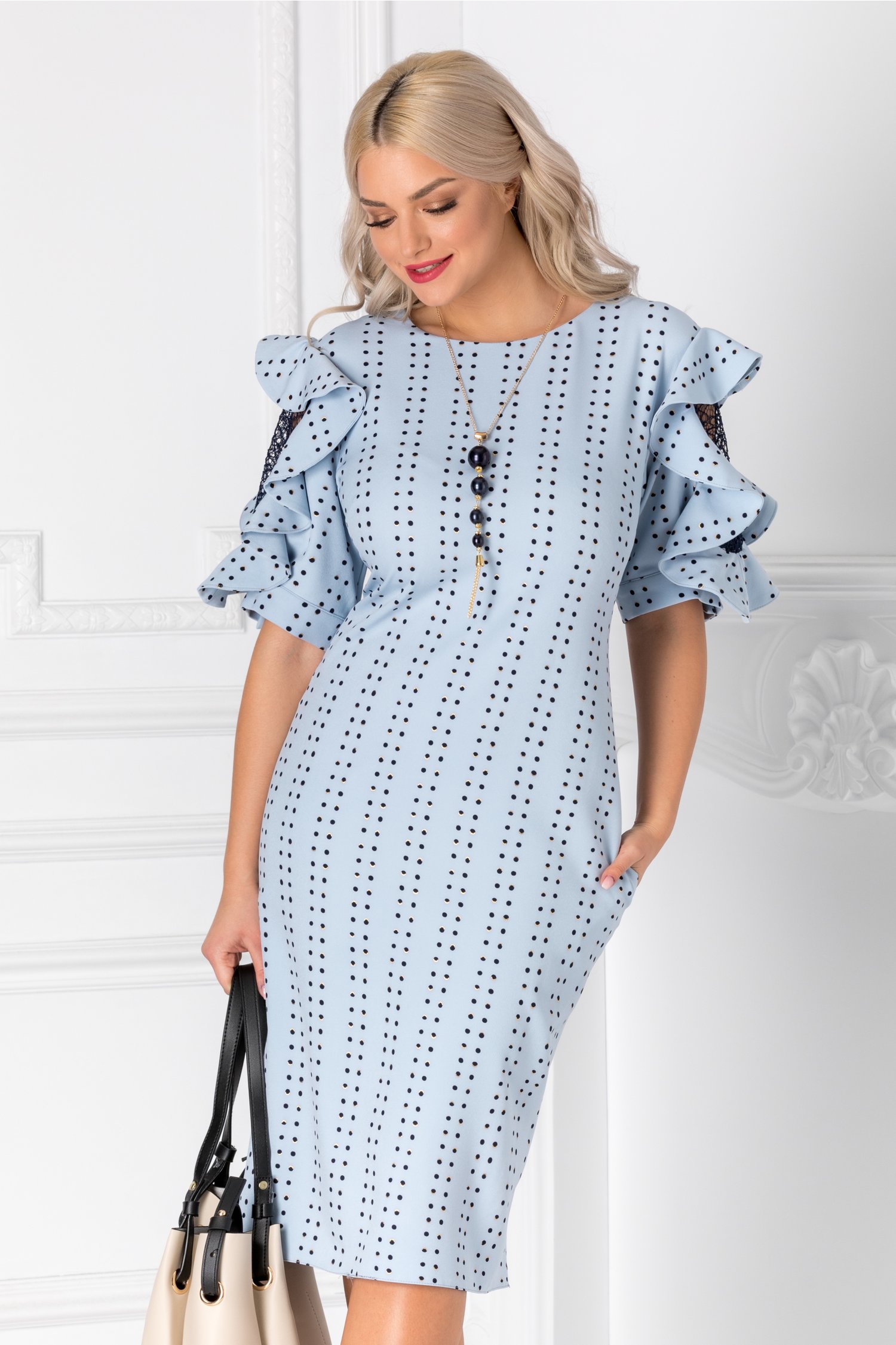 Rochie Katie lejera bleu cu buline