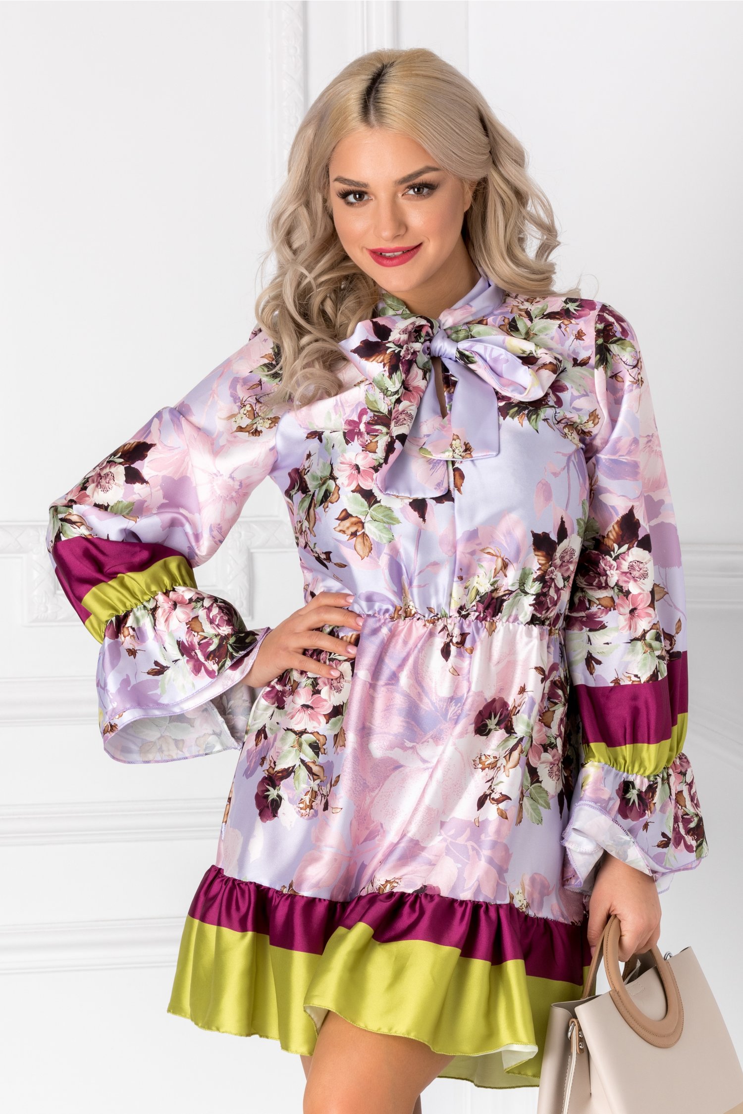 Rochie Kim lila cu imprimeu floral