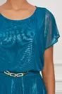 Rochie Klera turcoaz metalizat si accesoriu metalic in talie