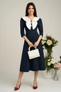 Rochie LaDonna bleumarin clos de ocazie cu guler maxi si nasturi perluta