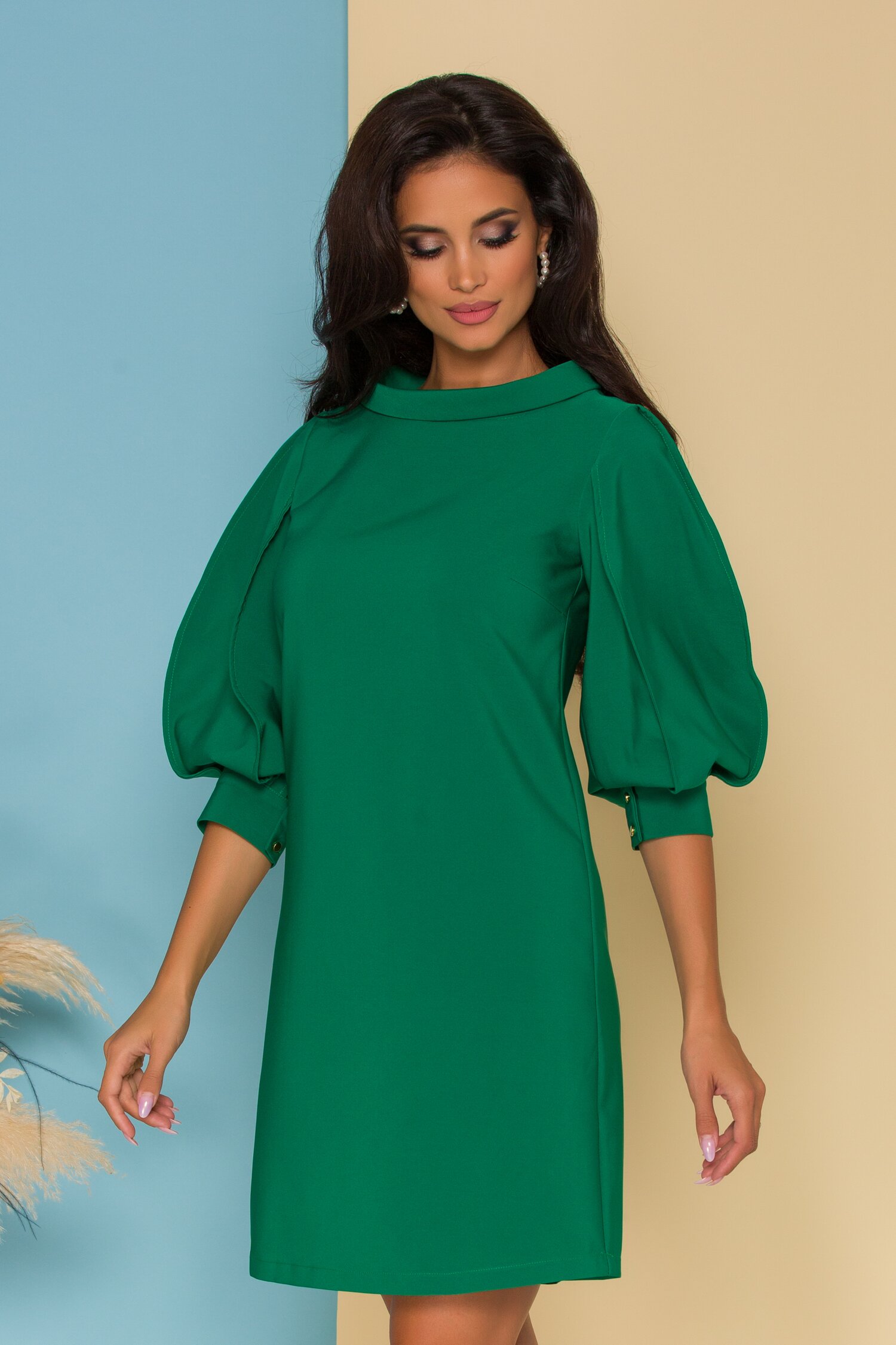 Rochie LaDonna by Catalin Botezatu verde cu maneci stilizate