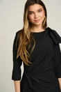 Rochie LaDonna eleganta din stofa neagra cu funda maxi pe umar si fronseu in talie