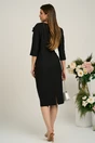 Rochie LaDonna eleganta din stofa neagra cu funda maxi pe umar si fronseu in talie